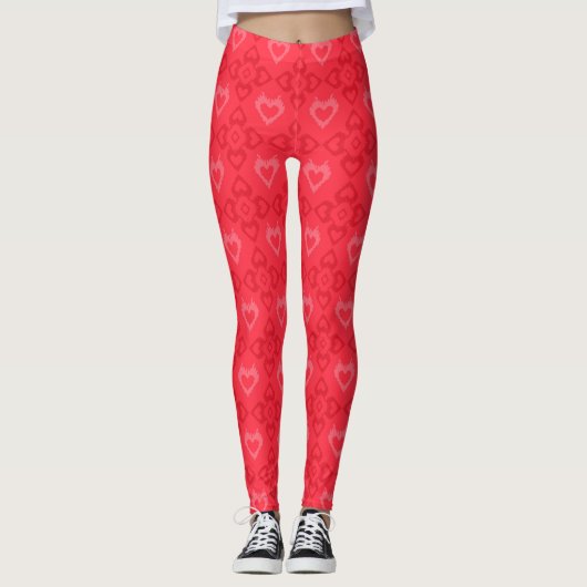 Red Ikat Style Heart Pattern Leggings (Voorkant)