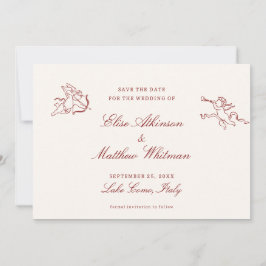 Red Illustrated Whimsical Wedding Save The Date