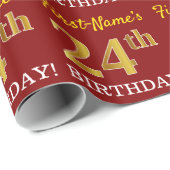 Red, Imitation Gold Kijk "24th BIRTHDAY" Cadeaupapier (Rol Hoek)