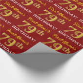 Red, Imitation Gold Kijk "79th BIRTHDAY" Cadeaupapier (Hoek)