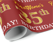 Red, Imitation Gold look "35th BIRTHDAY" Cadeaupapier (Rol Hoek)