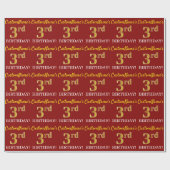 Red, Imitation Gold look "3rd BIRTHDAY" Cadeaupapier (Vlak)