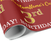 Red, Imitation Gold look "3rd BIRTHDAY" Cadeaupapier (Rol Hoek)