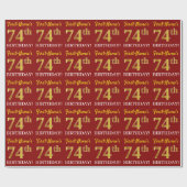 Red, Imitation Gold look "74th BIRTHDAY" Cadeaupapier (Vlak)