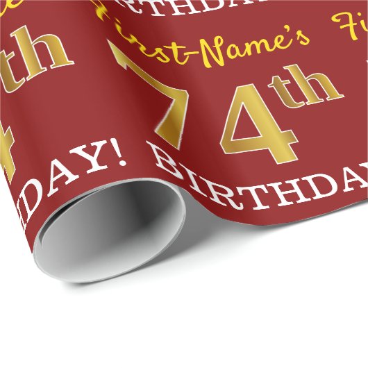 Red, Imitation Gold look "74th BIRTHDAY" Cadeaupapier (Rol Hoek)