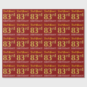Red, Imitation Gold look "83rd BIRTHDAY" Cadeaupapier