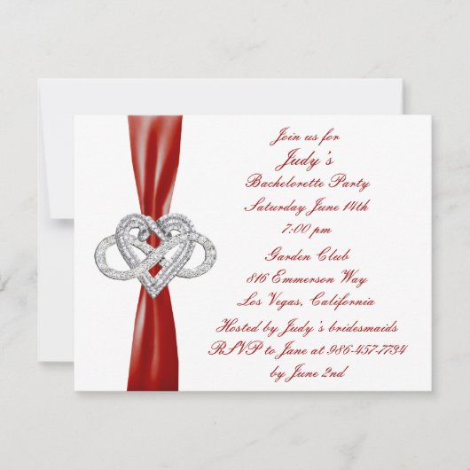 Red Infinity Heart Bachelorette Party Invitation (Devant)
