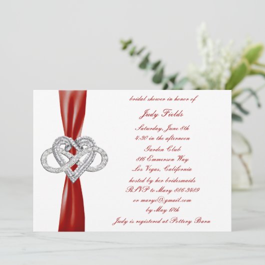 Red Infinity Heart Bridal Shower Invitation (Debout devant)