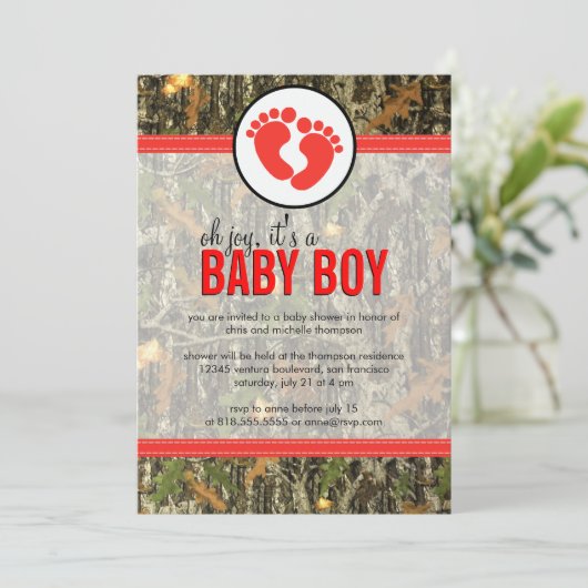 Red - Invitation à la douche pour bébé Camo (Debout devant)