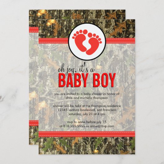 Red - Invitation à la douche pour bébé Camo (Devant / Derrière)