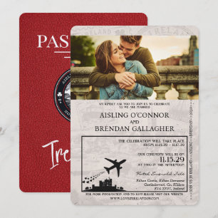 Red Ireland Passport Wedding Invitation Kaart