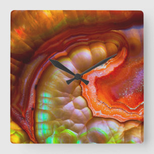 Red Iridescent Fire Opal Vierkante Klok