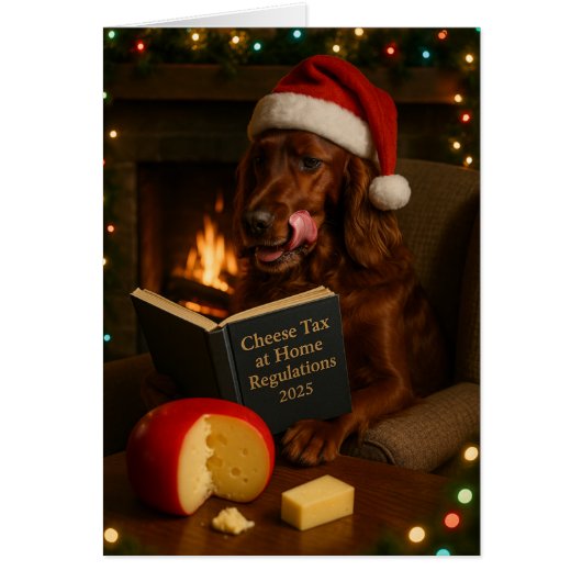 Red / Irish Setter 'Cheese Tax' Christmas card (Voorkant)