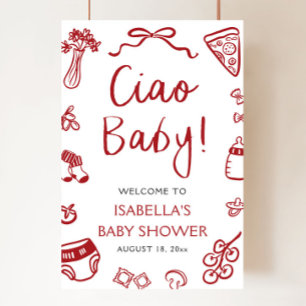 Red Italian Pizza Ciao Baby Baby shower Welkom Poster