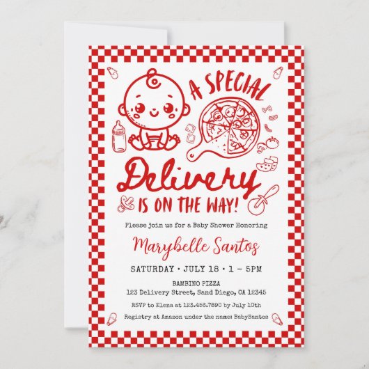 Red Italian Special Delivery Baby Invitation (Devant)