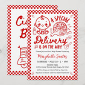 Red Italian Special Delivery Baby Invitation (Devant / Derrière)