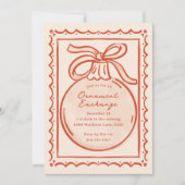 Red Ivory Doodle Ornament Exchange Holiday Party Kaart (Voorkant)