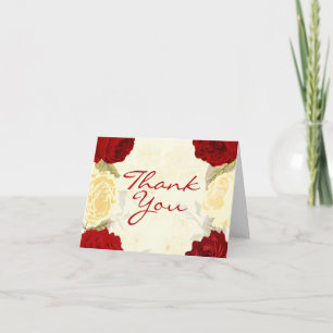 Red & Ivory Roses Merci Cartes