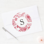 Red Jacobean Monogram Ronde Sticker (Envelop)