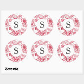 Red Jacobean Monogram Ronde Sticker (Vel)