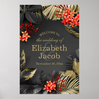 Red Jasmine Dark Tropical Wedding Poster