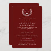 Red JD Law Scales Laurel Wreath Afstuderen Invitat Kaart (Voorkant / Achterkant)