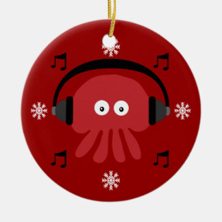 Red Jellyfish DJ & Snowflakes  Keramisch Ornament
