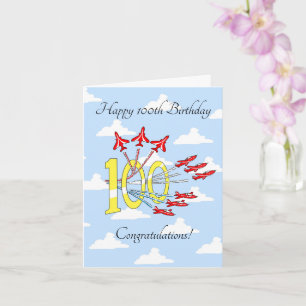 Red Jet Planes 100th (Blue Sky) Birthday Card Kaart