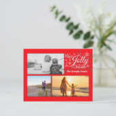 Red Jolly Kerstmis Snowflake Foto Briefkaart (Staand voorkant)