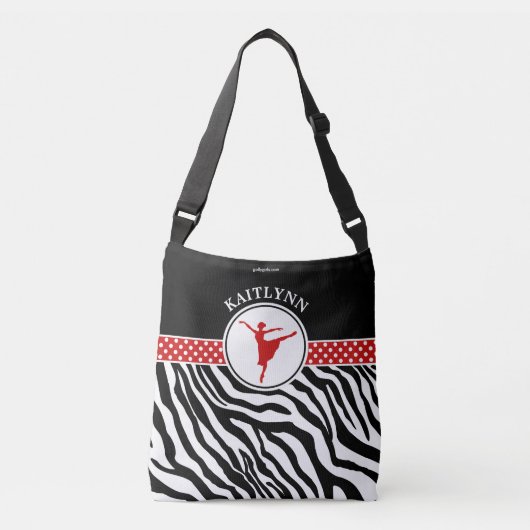 Red Jouw naam Zebra Print Ballet Dancer Crossbody Tas (Voorkant)