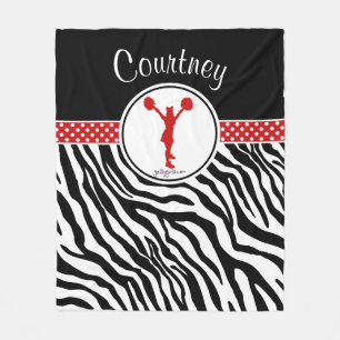 Red Jouw naam Zebra Print Cheerleader / Pom Fleece Deken
