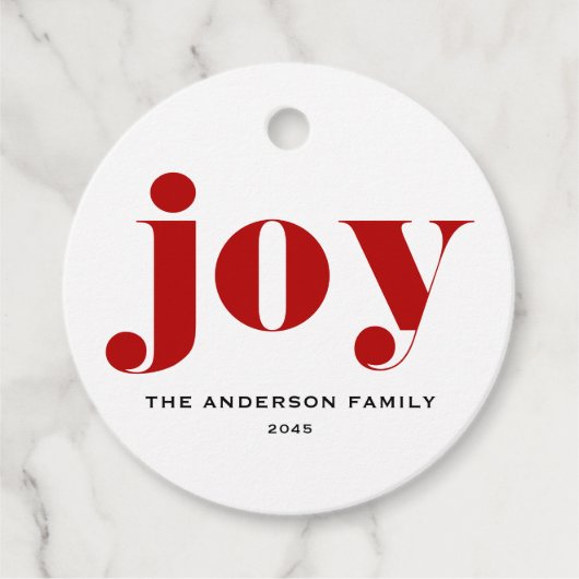 Red JOY Bold Typografie Moderne Kerst Bedankjes Labels (Voorkant)