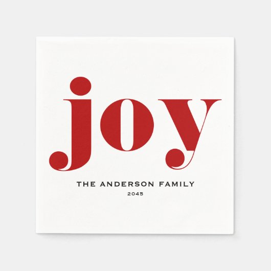 Red JOY Bold Typografie Moderne Kerst Servet (Voorkant)