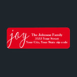 Red Joy Christmas Retourner l'adresse Étiquettes<br><div class="desc">Partagez votre joie de vacances avec tous vos amis et votre famille avec ces étiquettes d'adresse de retour amusantes.</div>
