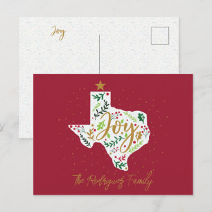 Red Joy Holiday Leaves Texas Shape Briefkaart