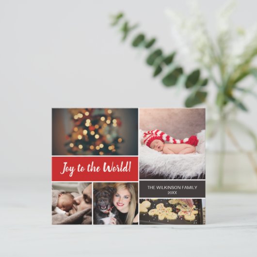 Red Joy to the World Baby Faire-part Noël (Debout devant)
