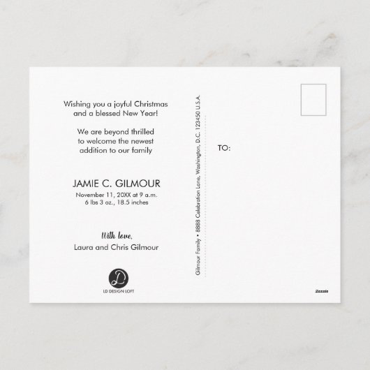 Red Joy to the World Baby Faire-part Noël (Dos)