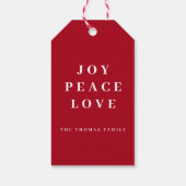 Red Joy Vrede Liefde Minimale Kerstmis Familienaam Cadeaulabel (Achterkant)