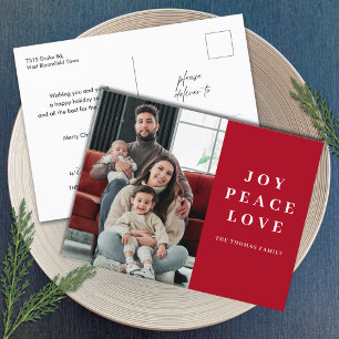 Red Joy Vrede Liefde Minimale Kerstmis Familienaam Feestdagenkaart