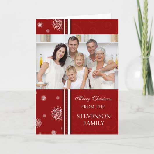 Red Joyer Noël Snowflakes Carte photo (Devant)