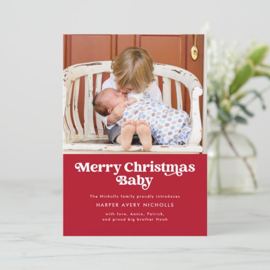 Red Joyeux Noël Baby Faire-part de naissance (Debout devant)