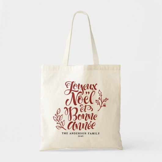 Red Joyeux Noël et Bonne Année Modern Script Tote Bag (Voorkant)