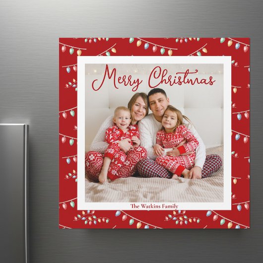 Red Joyeux Noël lumières mignonne carte magnétique