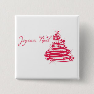 Red Joyeux Noël met kerstboom Vierkante Button 5,1 Cm