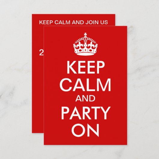 Red Keep Calm en party on Birthday Kaart (Voorkant / Achterkant)