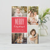 Red Kerstfeest Vier Foto Collage Feestdagenkaart (Staand voorkant)