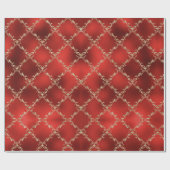 Red Kerstfeestdag Gold Glitter Damask Gift Cadeaupapier (Vlak)