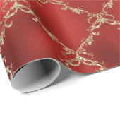 Red Kerstfeestdag Gold Glitter Damask Gift Cadeaupapier (Rol Hoek)