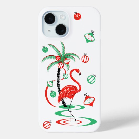 Red Kerstmis Flamingo Baubles iPhone case (Achterkant)
