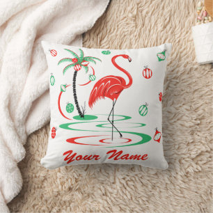 Red Kerstmis Flamingo Baubles Naam vierkant Kussen